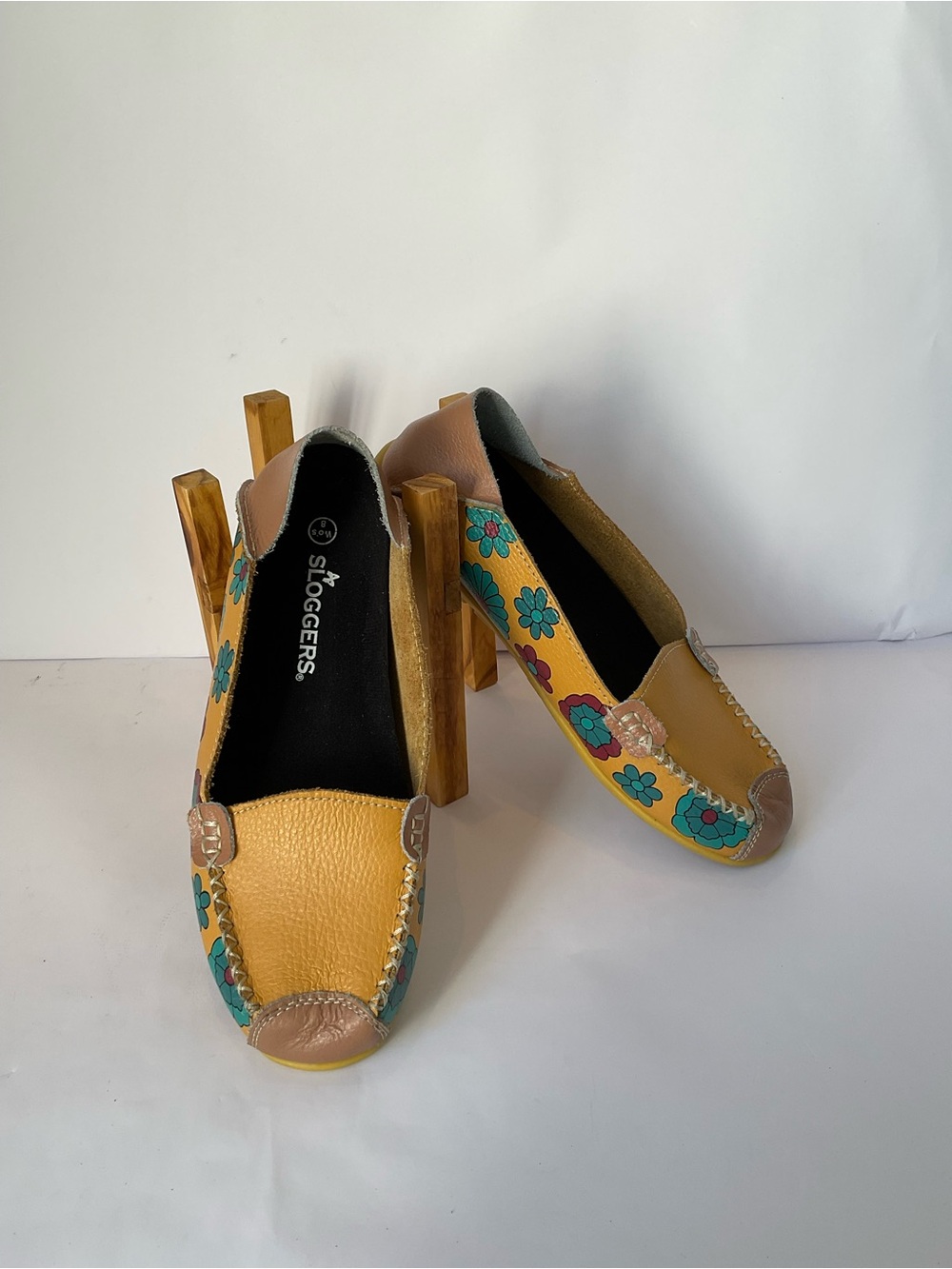 Sloggers Yellow Floral Leather Slip-On Loafers